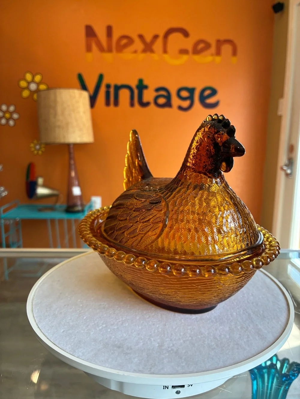 Indiana Glass Golden Amber Hen on Nest Covered Candy Dish Vintage